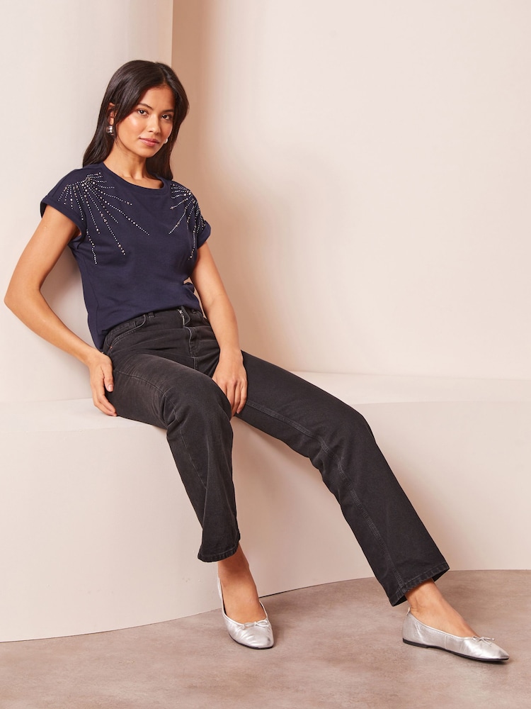 Lipsy Navy Blue Scatter Round Neck Embellished T-Shirt - Image 4 of 4 Lipsy Navy Blue Scatter Round Neck Embellished T-Shirt - Image 4 of 4