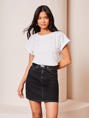 Lipsy White Scatter Round Neck Embellished T-Shirt - Image 1 of 3