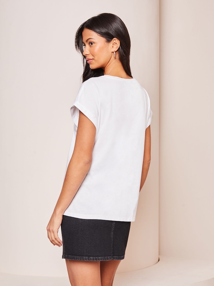 Lipsy White Scatter Round Neck Embellished T-Shirt - Image 2 of 3 Lipsy White Scatter Round Neck Embellished T-Shirt - Image 2 of 3