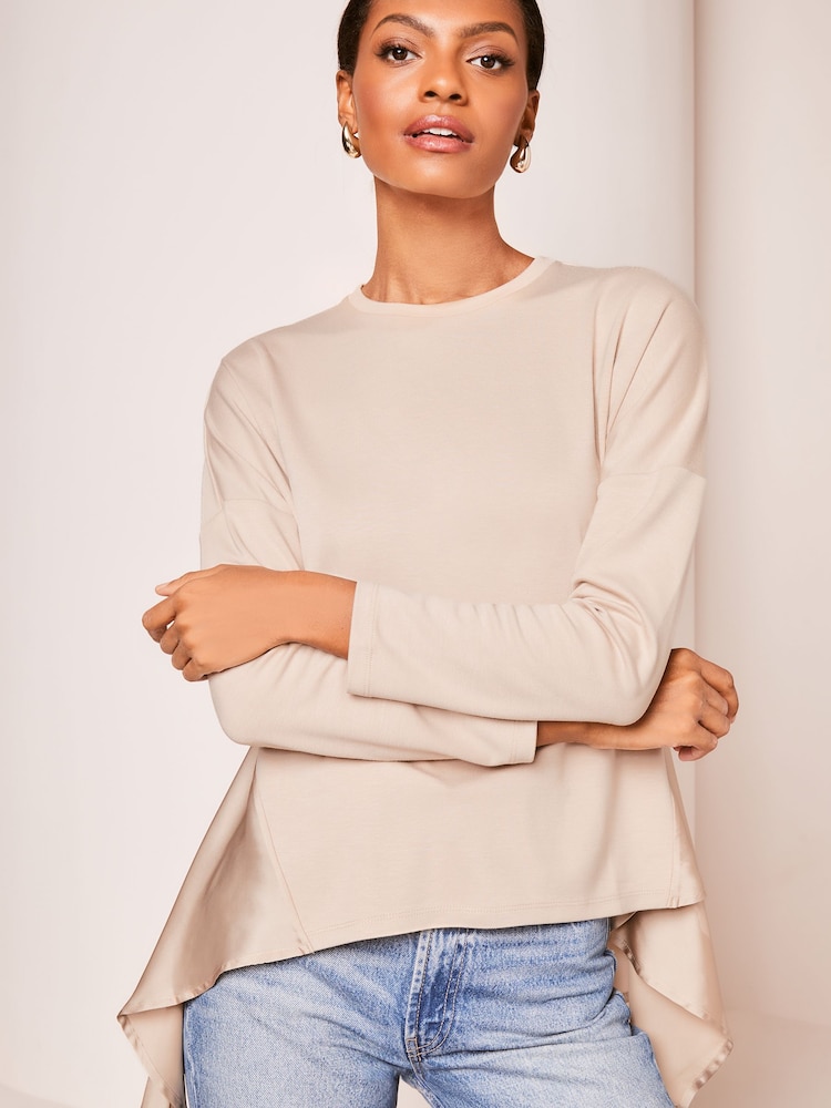 Lipsy Cream Satin Jersey Tunic - Image 3 of 4