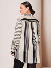 Lipsy Ivory White Stripe Curve Printed Satin Button Through Shirt - Image 2 of 4