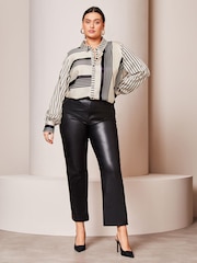 Lipsy Ivory White Stripe Curve Printed Satin Button Through Shirt - Image 3 of 4