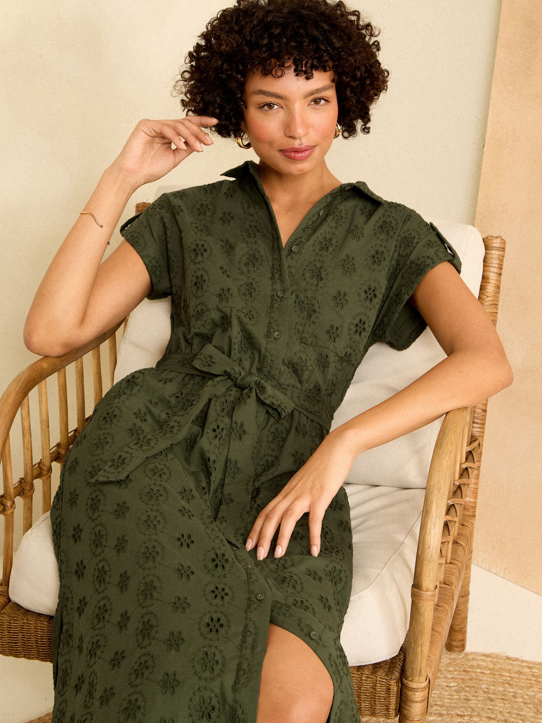 Buy Love Roses Khaki Green Roll Sleeve Belted Shirt Dress from Next Luxembourg