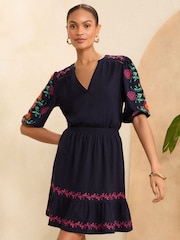 Skater Mini Rochie, cu mâneci bufante, brodate Love & Roses - Image 1 of 4