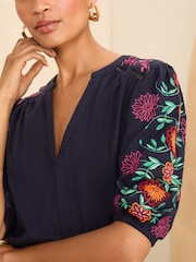 Skater Mini Rochie, cu mâneci bufante, brodate Love & Roses - Image 2 of 4