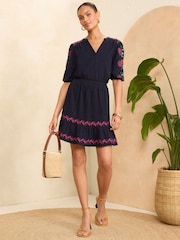 Skater Mini Rochie, cu mâneci bufante, brodate Love & Roses - Image 4 of 4