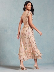 Love & Roses Pink Metallic Petite Ruffle Detail Cap Sleeve Midi Dress - Image 3 of 4
