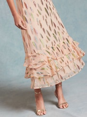 Love & Roses Pink Metallic Petite Ruffle Detail Cap Sleeve Midi Dress - Image 4 of 4