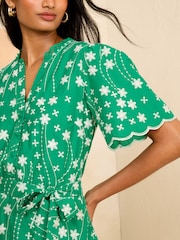 Love & Roses Green Floral Embroidered V Neck Belted Mini Dress - Image 2 of 4