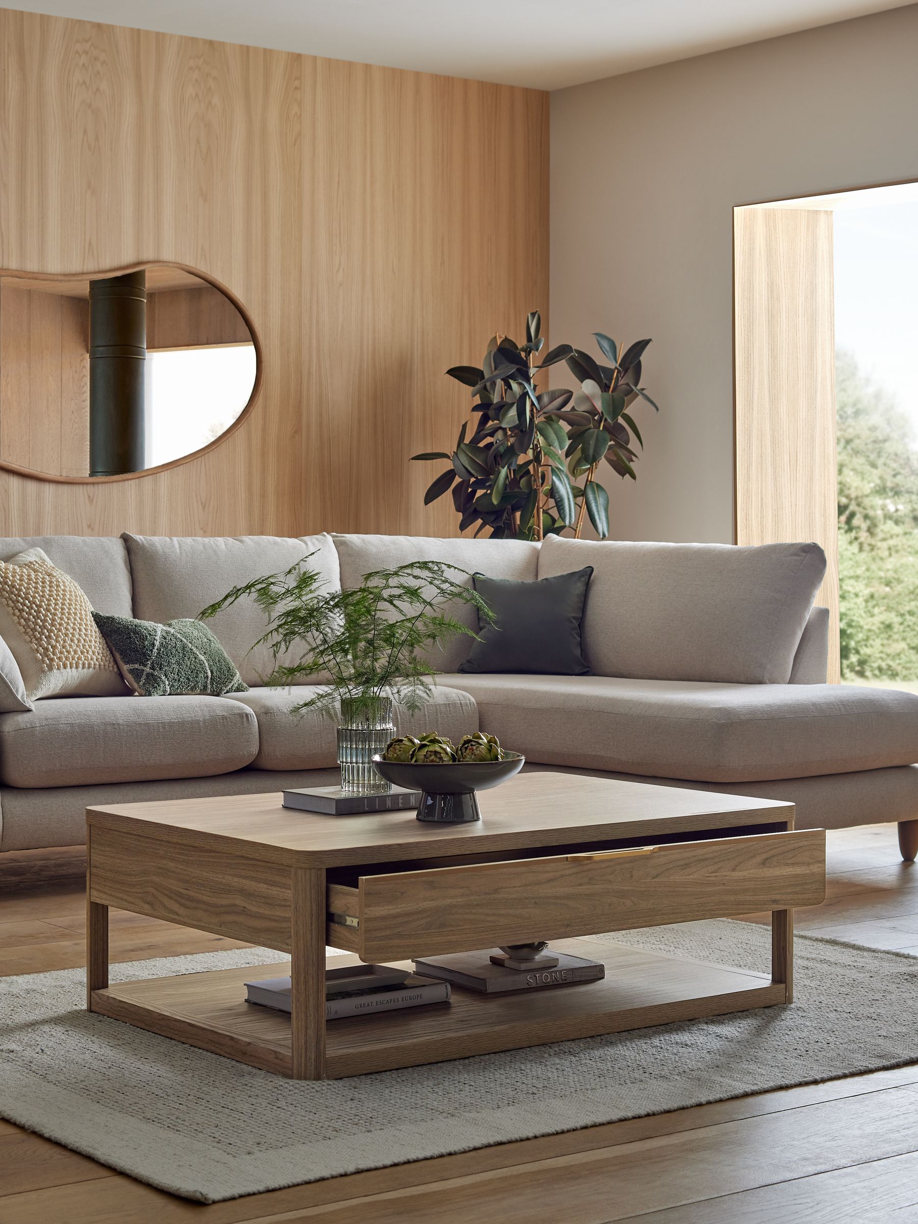 Natural Arlo Wood Effect Storage Coffee Table | Laura Ashley
