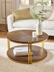 Dark Radial Oak and Oak Veneer Round Coffee Table - Image 1 of 6