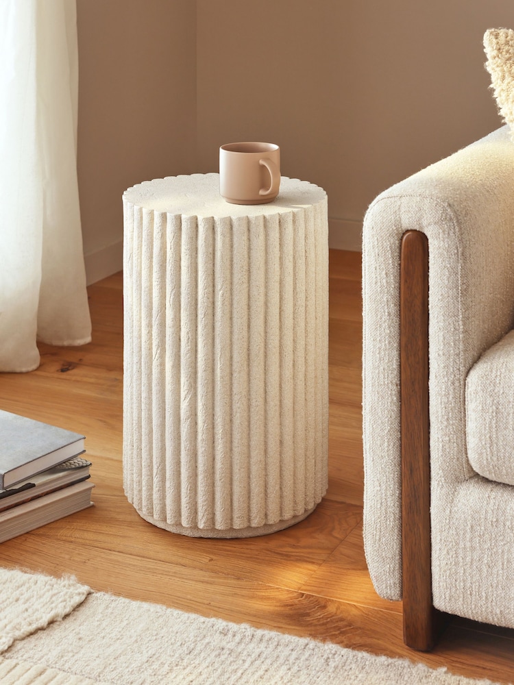 Natural Textured Ribbed Side Table - Image 1 of 4