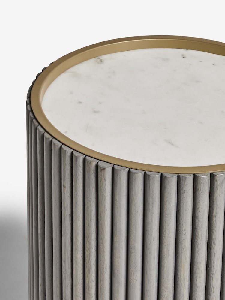 Dark Grey Valencia Marble and Mango Wood Side Table - Image 6 of 6