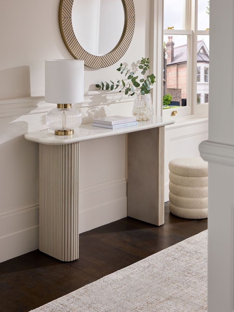 Light Grey Valencia Marble and Mango Wood Console Table - Image 1 of 7