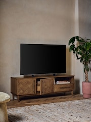 Dark Clayton Oak Marquetry Wide TV Unit - Image 3 of 10