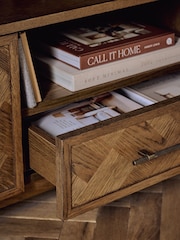 Dark Clayton Oak Marquetry Wide TV Unit - Image 4 of 10