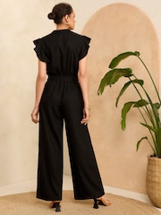Love & Roses Black Cutwork Flutter Sleeve Jumpsuit With Linen - Image 3 of 4