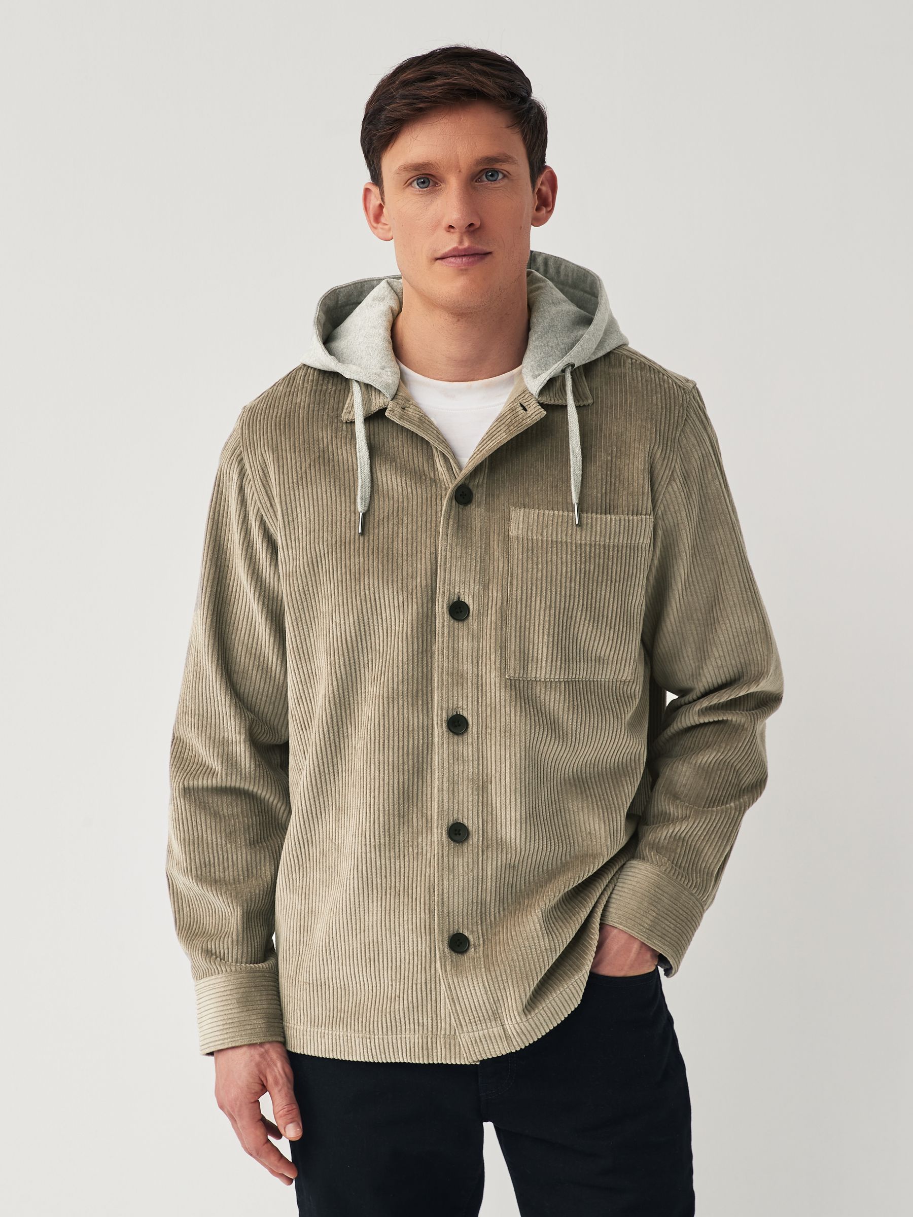 Buy Grey Cord Single Pocket Shacket with Hood from Next Buy Grey Cord Single Pocket Shacket with Hood from Next