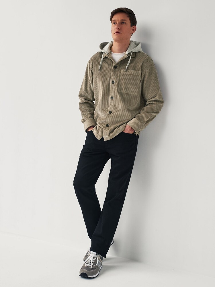 Grey Cord Single Pocket Shacket with Hood - Image 3 of 8
