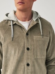 Grey Cord Single Pocket Shacket with Hood - Image 4 of 8