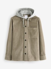 Grey Cord Single Pocket Shacket with Hood - Image 5 of 8