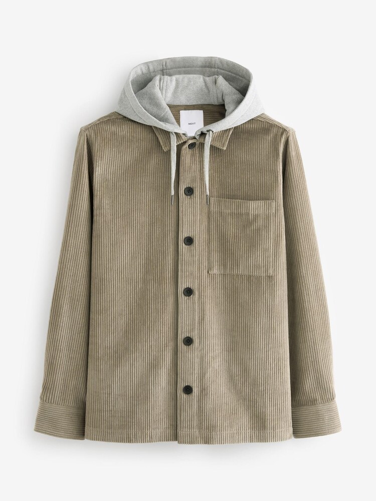 Grey Cord Single Pocket Shacket with Hood - Image 5 of 8