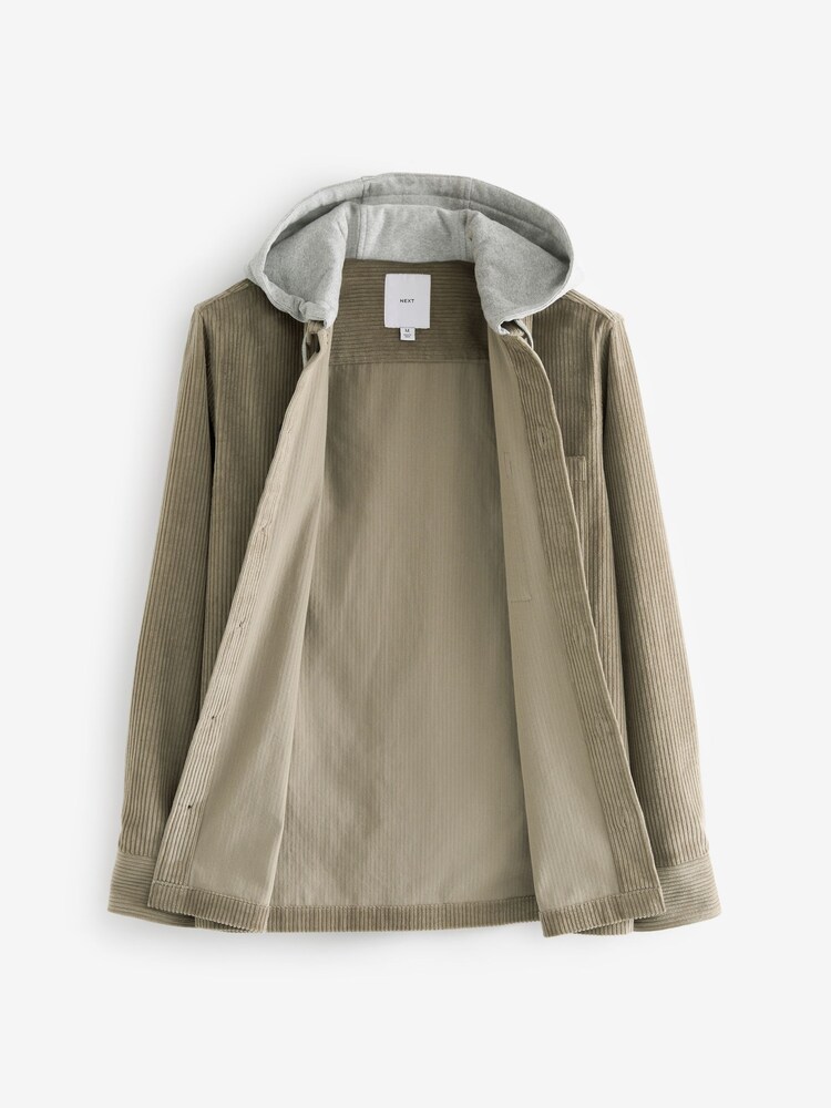 Grey Cord Single Pocket Shacket with Hood - Image 6 of 8
