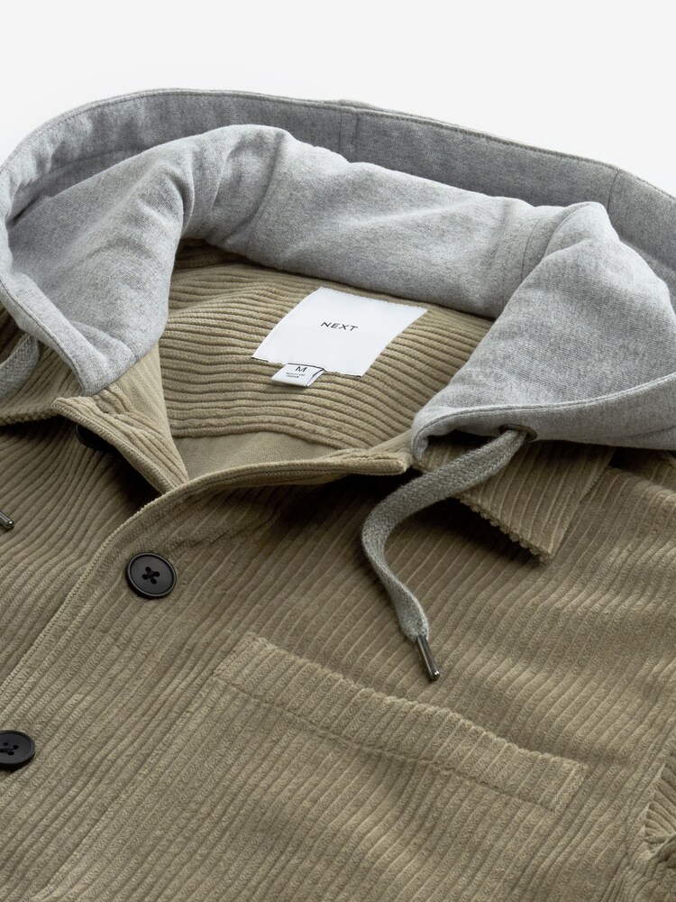 Grey Cord Single Pocket Shacket with Hood - Image 7 of 8