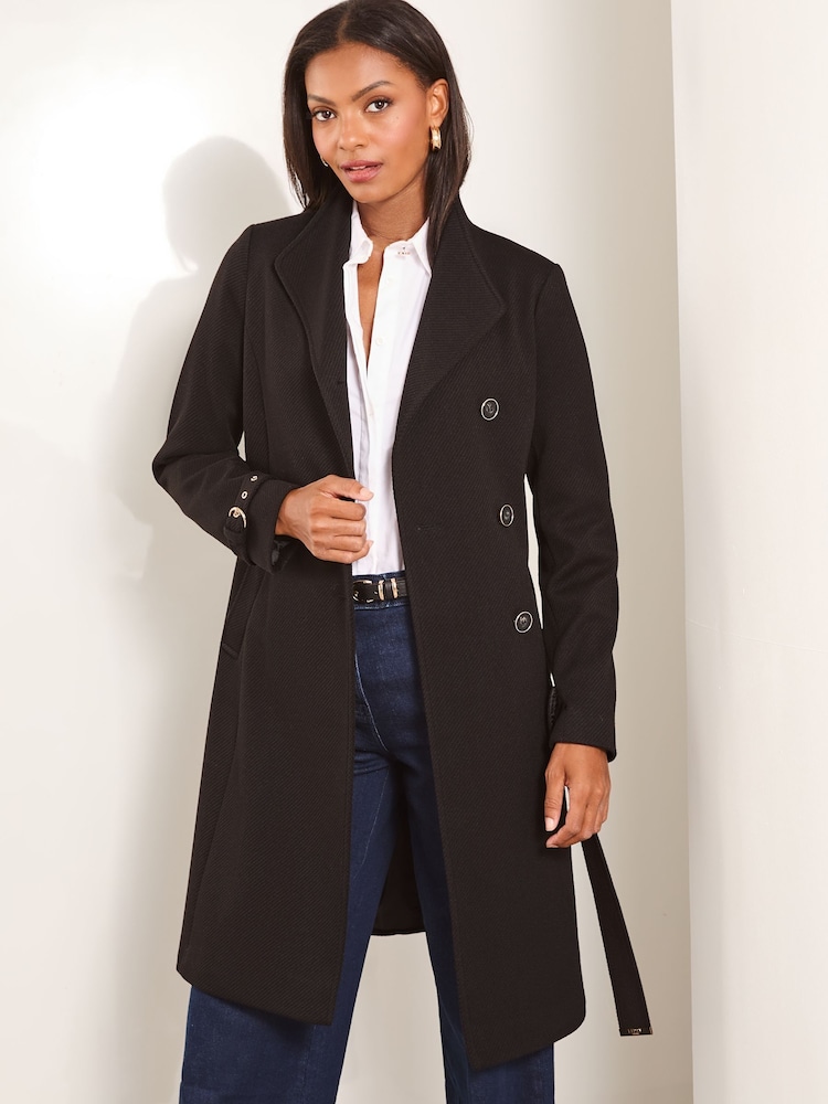 Lipsy Black Asymmetrical Belted Coat - Image 1 of 4
