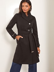 Lipsy Black Asymmetrical Belted Coat - Image 2 of 4