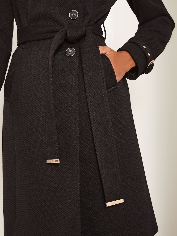 Lipsy Black Asymmetrical Belted Coat - Image 4 of 4
