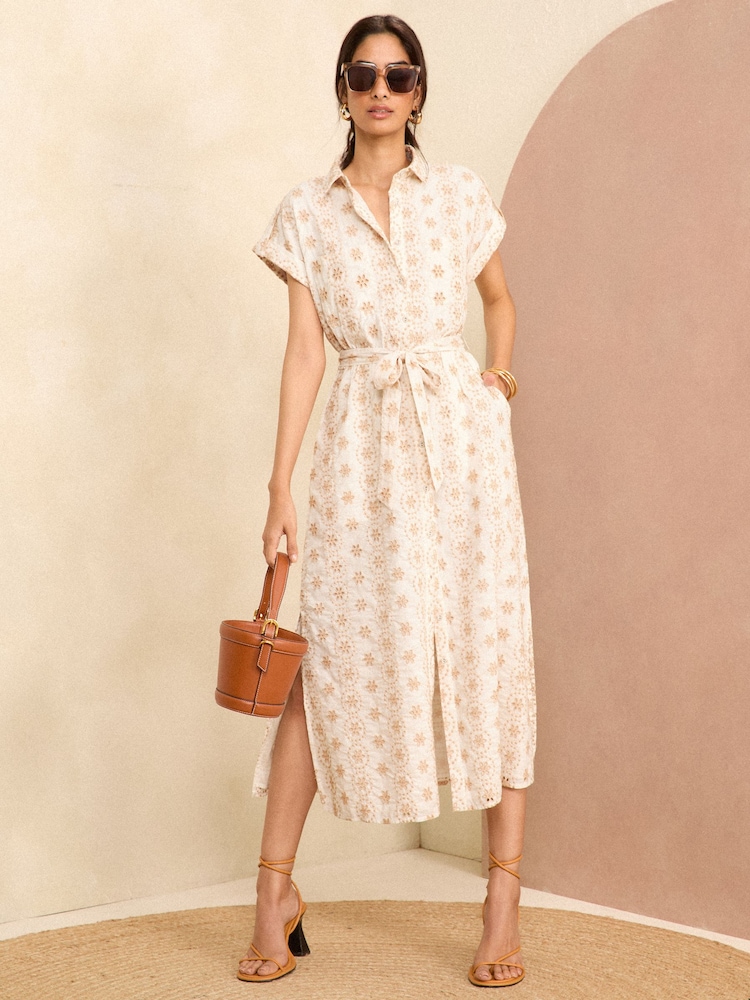 Elfenbeinweiß - Love & Roses Kleid Ärmel zum Aufkrempeln mit Gürtel - Bild 1 von 1