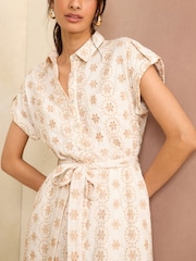 Love & Roses Ivory white Roll Sleeve Belted Shirt Dress - Image 2 of 4
