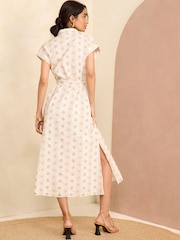 Love & Roses Ivory white Roll Sleeve Belted Shirt Dress - Image 3 of 4