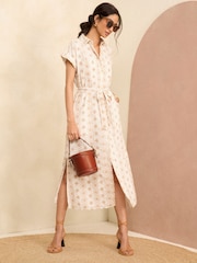 Love & Roses Ivory white Roll Sleeve Belted Shirt Dress - Image 4 of 4