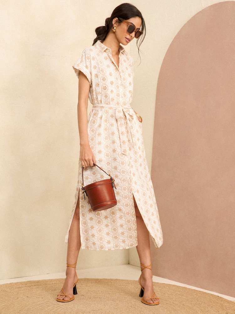 Love & Roses Ivory white Roll Sleeve Belted Shirt Dress - Image 4 of 4