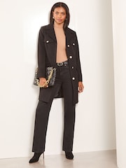 Lipsy Black Military Button Through Belted Coat - Image 1 of 6