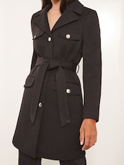 Lipsy Black Military Button Through Belted Coat - Image 2 of 6