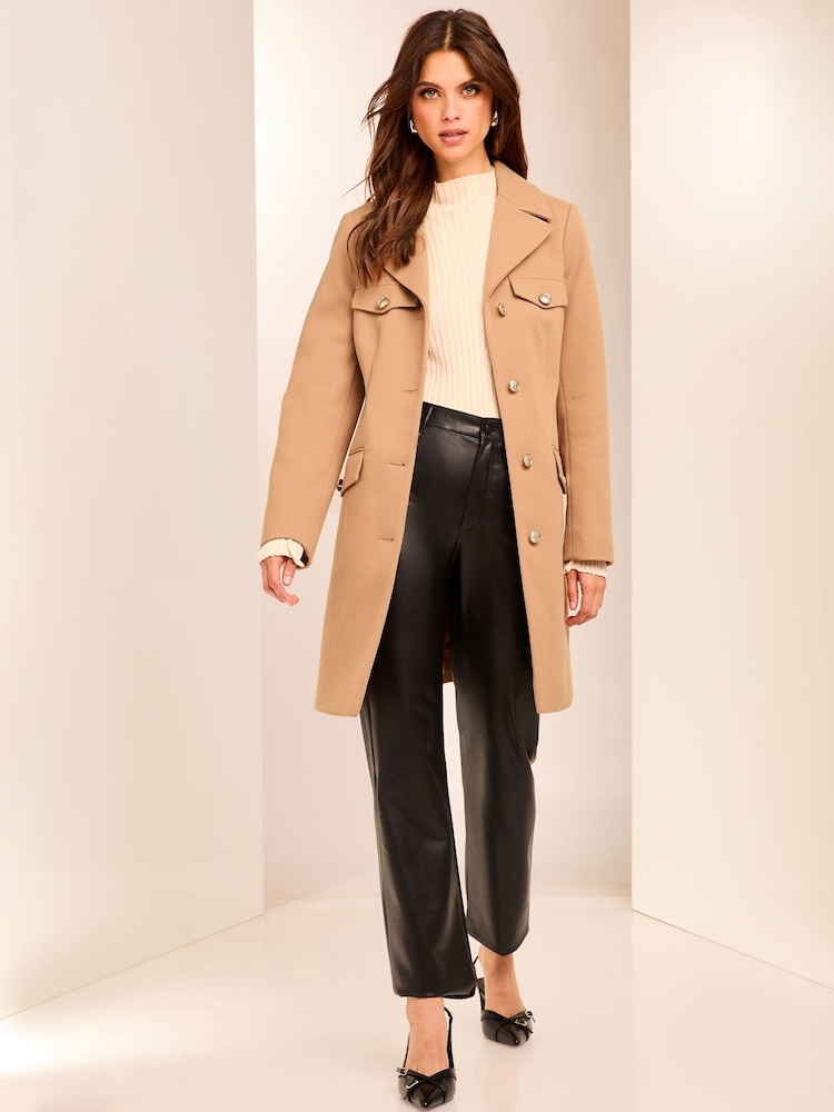 Lipsy Camel Military Button Through Belted Coat - Image 6 of 7