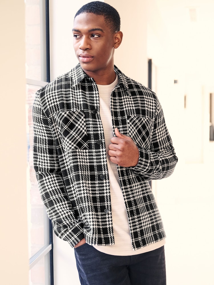 Black/White Textured Check Shacket - Image 1 of 7