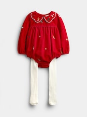 JoJo Maman Bébé Embroidered Bubble Romper & Tights Set - Image 2 sur 7