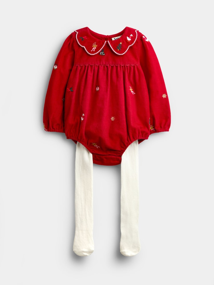 JoJo Maman Bébé Embroidered Bubble Romper & Tights Set - Image 2 sur 7