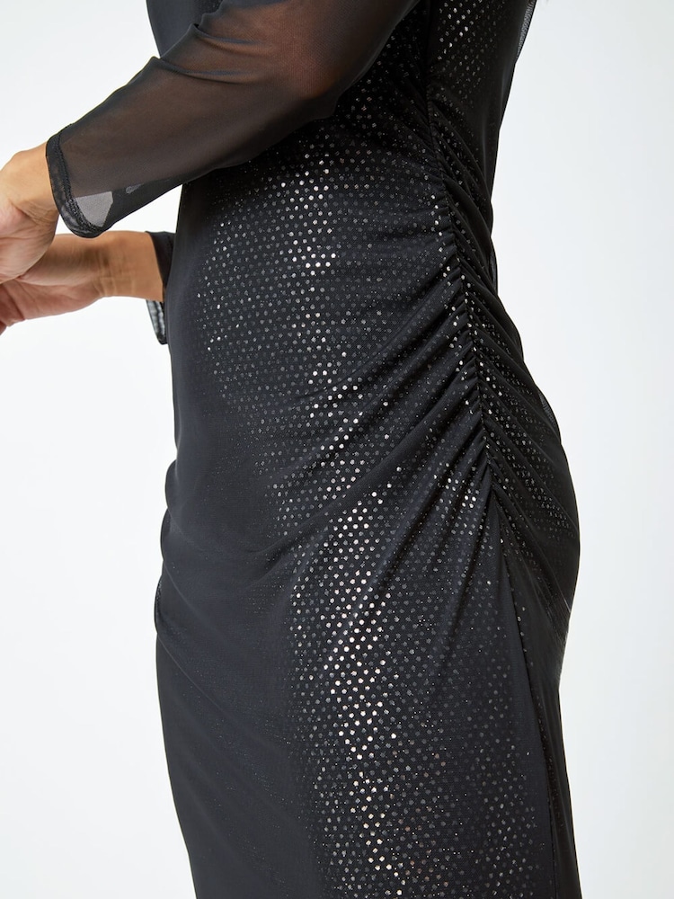 Dusk Black Sequin Mesh Overlay Midi Dress - Image 5 of 5
