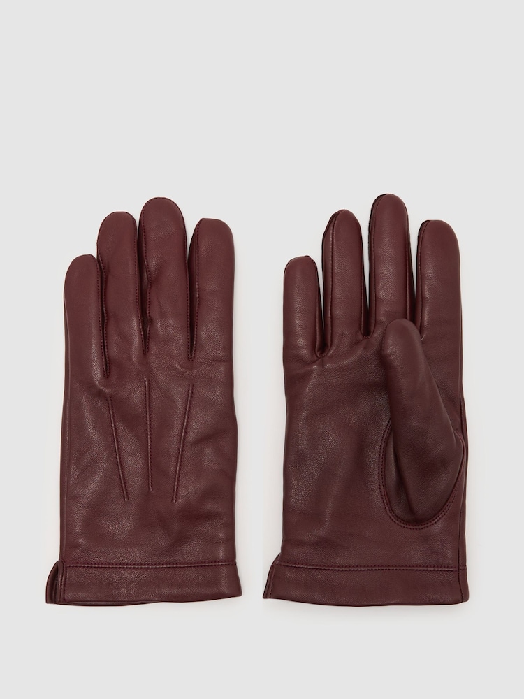 Reiss Bordeaux Monty Nappa Leather Gloves - Image 1 of 2
