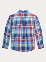 Polo Ralph Lauren Boys Blue Checked Linen Shirt - Image 2 of 4