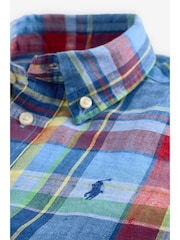 Polo Ralph Lauren Boys Blue Checked Linen Shirt - Image 4 of 4