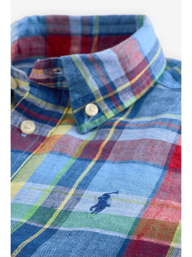 Polo Ralph Lauren Boys Blue Checked Linen Shirt - Image 4 of 4