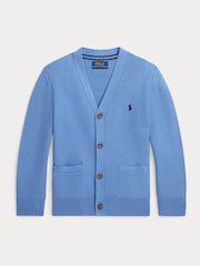 Polo Ralph Lauren Boys Blue Knit Cotton V-Neck Cardigan - Image 1 of 4