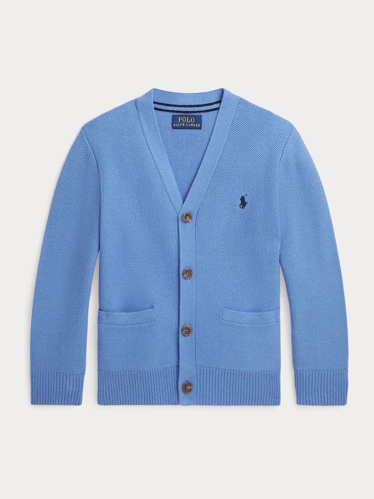 Polo Ralph Lauren Boys Blue Knit Cotton V-Neck Cardigan - Image 1 of 4