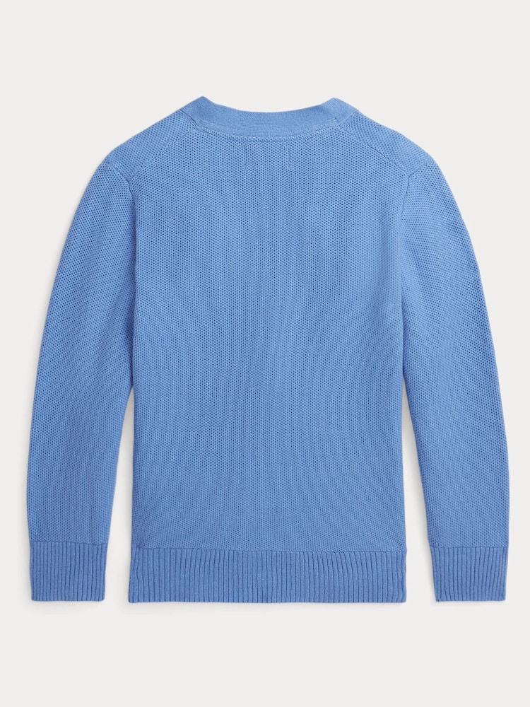 Polo Ralph Lauren Boys Blue Knit Cotton V-Neck Cardigan - Image 2 of 4